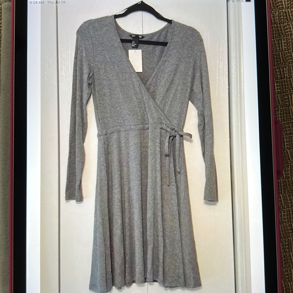 NWT H&M Basic Grey Mock Wrap Dress Size S